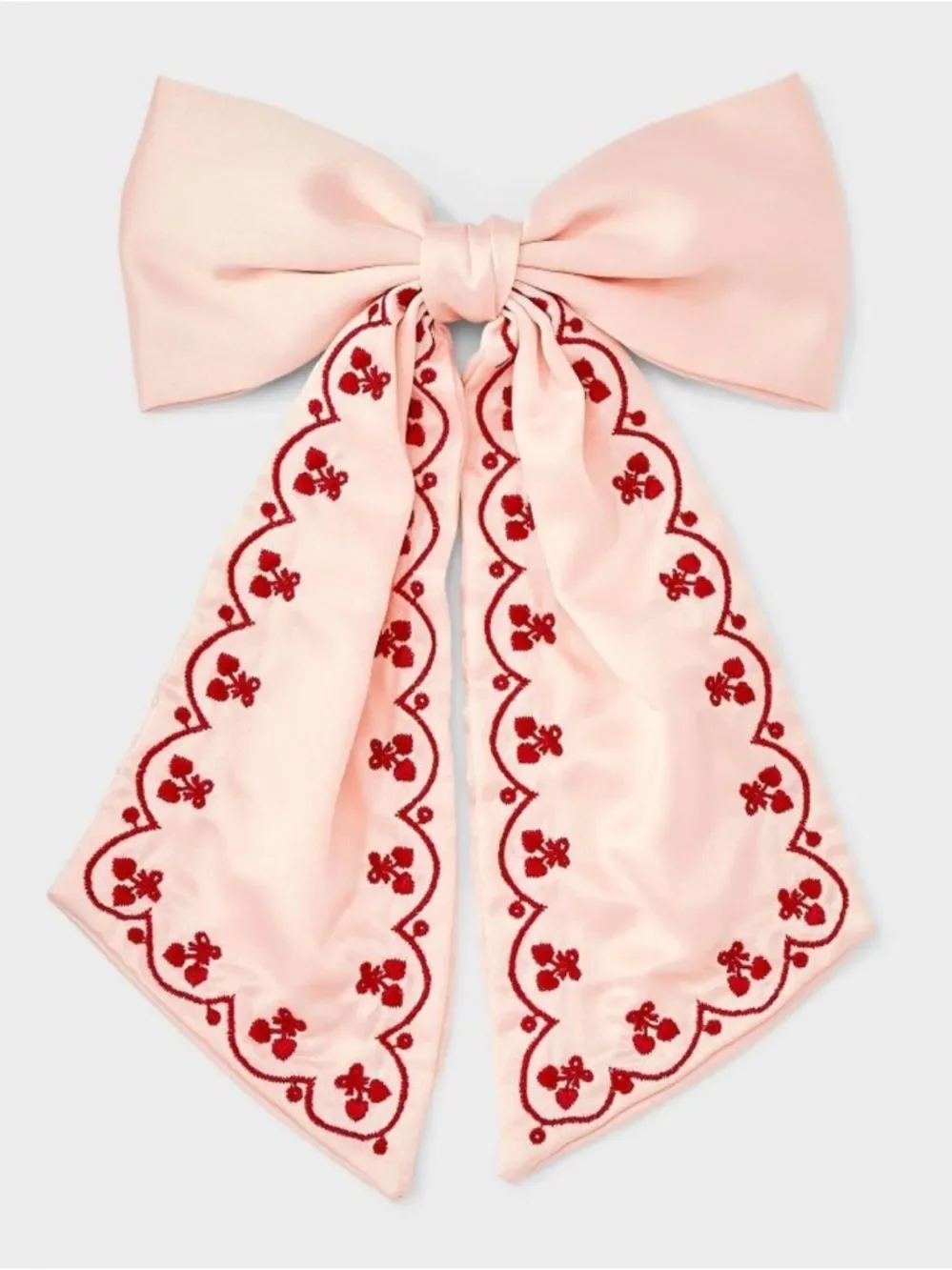 a new day Pink Red Scalloped Embroidered Hearts Bow Tie Hair Clip